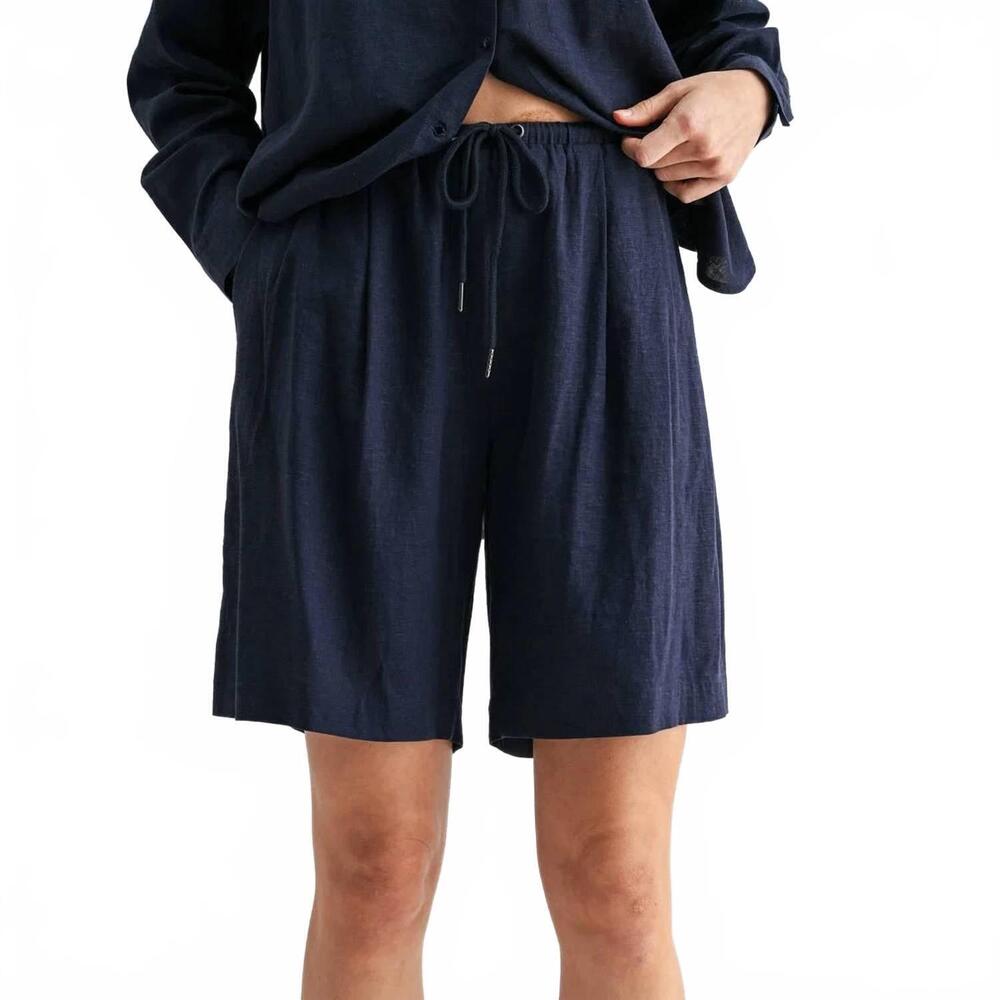 NEW FUN 2 FUN high-waist linen shorts in navy